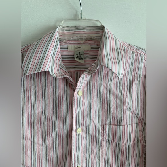 Button up pink and grey striped blouse by Merona size Medium - Picture 3 of 6